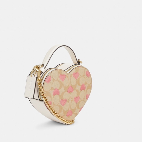 💕New Coach Heart Crossbody CP021 Signature Canvas Pink Print - Picture 2 of 8